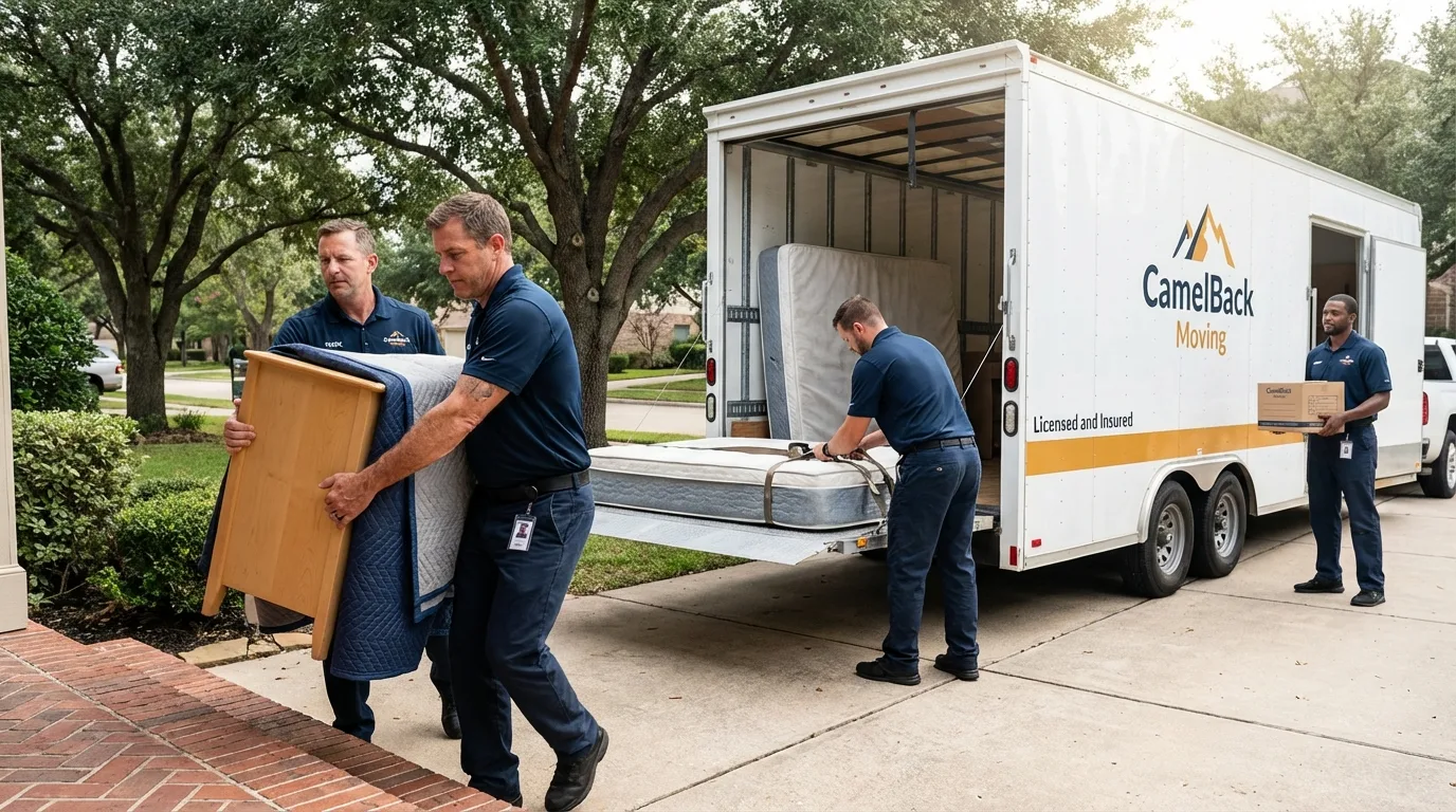 Crew loading residential truck for cross-state move from Tybee Island, GA