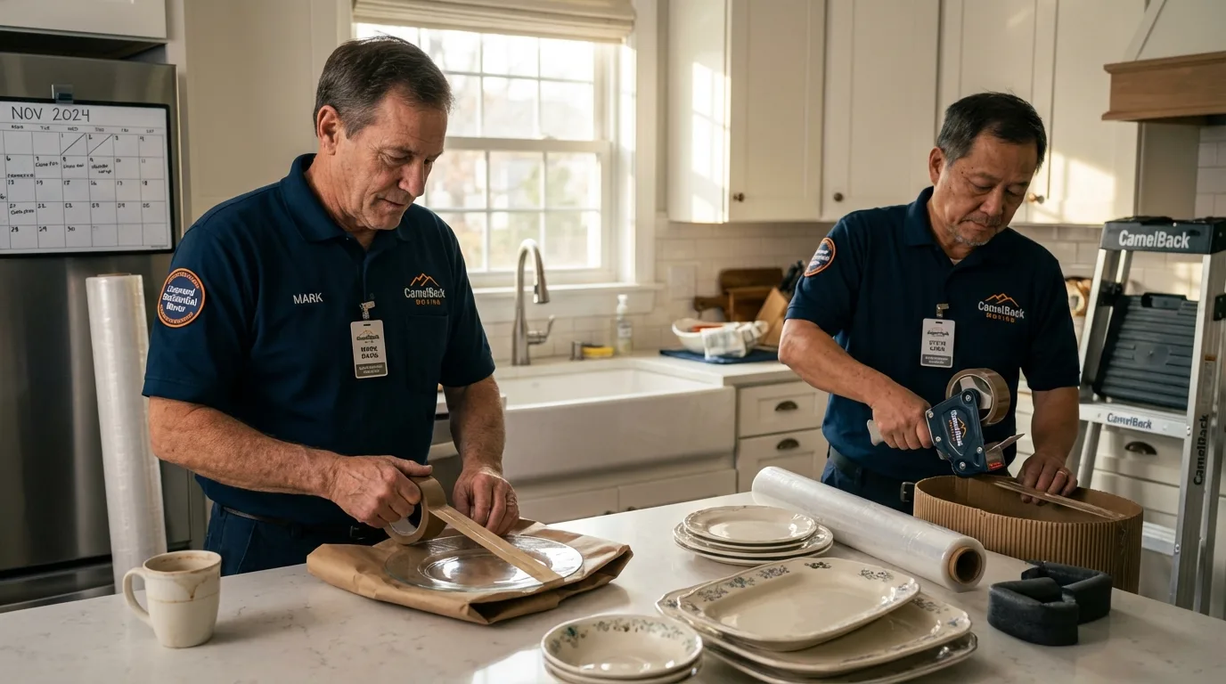 Professional crew packing kitchen dishware in Tybee Island, GA